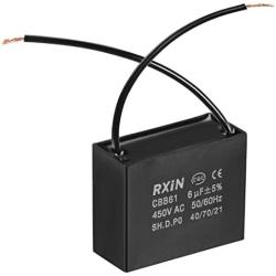 uxcell Ceiling Fan Capacitor CBB61 6uF 450V AC 2 Wires Metalized Polypropylene Film Capacitors 47x20x37.5mm for Water Pump Motor Generator