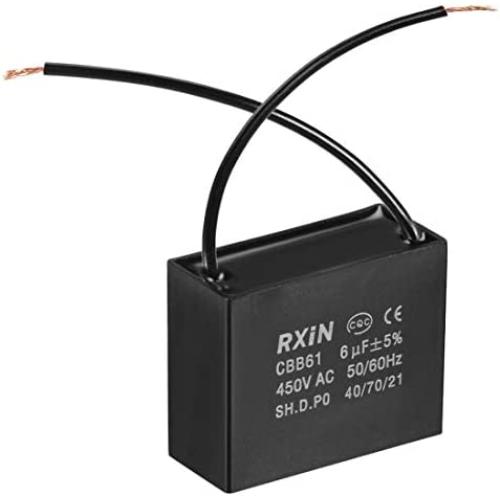 uxcell Ceiling Fan Capacitor CBB61 6uF 450V AC 2 Wires Metalized Polypropylene Film Capacitors 47x20x37.5mm for Water Pump Motor Generator