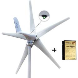 Marsrock 400W Windmill 24V AC with Charging LED Small Wind Turbine Generator MPPT Controller for Wind Solar Hybrid System 2m/s Low Start Wind Speed with 5 Blades(5S-400H-24W)