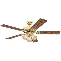 Ciata Lighting 52 Inch Vintage Indoor Ceiling Fan with Dimmable LED Light Fixture and Clear Ribbed Glass in Polished Brass Finish with Reversible Walnut/Oak Blades