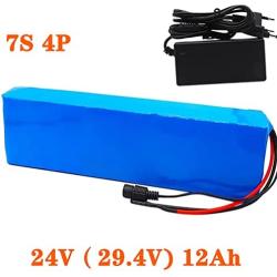 Wnicek 24V 12000mAh E-Bike Battery 29.4V 12Ah 7S 4P Rechargeable Battery Pack Electric Bicycles Li-ion Battery Pack with 2A Charger and BMS Fit for 350W-50W Motor