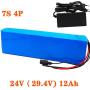 Wnicek 24V 12000mAh E-Bike Battery 29.4V 12Ah 7S 4P Rechargeable Battery Pack Electric Bicycles Li-ion Battery Pack with 2A Charger and BMS Fit for 350W-50W Motor