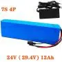 Wnicek 24V 12000mAh E-Bike Battery 29.4V 12Ah 7S 4P Rechargeable Battery Pack Electric Bicycles Li-ion Battery Pack with 2A Charger and BMS Fit for 350W-50W Motor
