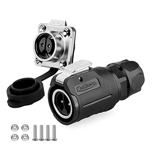 CNLINKO 2Pin Male Female Plug Socket Industrial Waterproof Power Connector, M16 10A Cable Circular din Connector, IP65 Connector Blind Mate Power Audio Car connectors(2Pin)