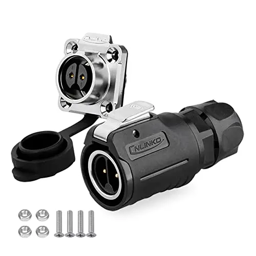 CNLINKO 2Pin Male Female Plug Socket Industrial Waterproof Power Connector, M16 10A Cable Circular din Connector, IP65 Connector Blind Mate Power Audio Car connectors(2Pin)