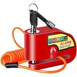 Motorcycle Alarm Disc Brake Lock, Motorcycle Locks Anti Theft Security Wheel Disc Lock Waterproof 110dB Alarm Sound with 5ft Reminder Cable Keys and Carry Pouch for Motorbike Bike Scooter