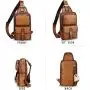 Genuine Leather Sling Bag Crossbody Motorcycle Bag Handmade Hiking Chest Daypack Retro Shoulder Backpack (Brown)