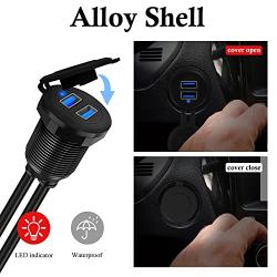 BATIGE 2 Pack Alloy Dual Port USB 3.0 Car Dashboard Flush Mount Cable, Male to Female with LED Indicator Extension Cable for Car Truck Boat Motorcycle Dashboard Panel - 3ft
