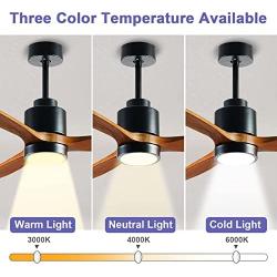 Quiet 52” Wood Ceiling Fans with Lights and Remote Moisture-proof Outdoor Ceiling Fan for Patios, 6 Speeds Ceiling Fan for Living Bedroom Kitchen, 3 Light Color, Timer Function, Reversible Motor