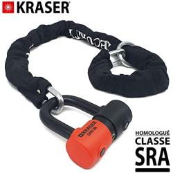 Kraser KR50 120L Motorcycle Chain Lock Anti-Theft Scooter Chain and Lock SRA Homologated Mini U Solid Ø18 Set Loop System 120 cm Ø10 Hexagonal Multifunction