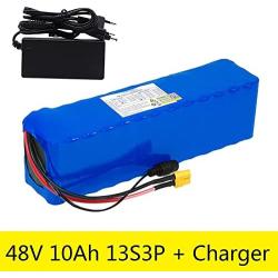 Wnicek 48V 10Ah Lithium Battery Pack 13S 3P 10000mAh E-Bike Li-ion Battery for 250W 350W 500W 750W 1000W Motor with Charger Fit for Electric Scooter Electric Tricycle Electrical Tools