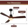 Ceiling Fan With Light, Exbrite, 52 inch Downrod Mount Ceiling Fan, 3 Carved Wood Fan Blade Classical Style Fan with Remote Control Noiseless Motor Remote Control Ceiling Fan With Light (Walnut AC)