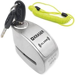 KRASER KR10S Motorcycle Lock with Alarm 120dB Anti Theft Alarm Lock, Approved Disc Brake Lock Security for Motorcycles, Disc Lock Motorcycle Motorbike Scooter, Locking Shaft ø10, Stainless Steel