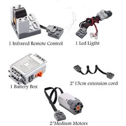 YYUNA Power Functions Motor Kit, 6Pcs Building Blocks Power Kit with 2Medium Motor, 1Battery Box, 15CM Extension Cords, LED Lights, Programming Education Toys Accessories