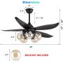 TCL 48 Inch Modern Ceiling Fan with Lights and Remote Control, Classic Ceiling Fans with 5 glass lampshades for LED Edison Bulb, 5 Blades Noiseless Reversible Motor,6-speed,Timer(bulb not included)