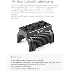SKYRC SK-400008-15 Twin Motor 5 to 7.4 Volt Cooling Fan with Housing, Power Cable, and Fasteners for 1/5 Scale Hobby Remote Control Car