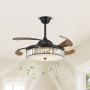 Crystal Ceiling Fan Lights Dimmable LED Fandelier, Siljoy 42 inch Modern Reverse Retractable Blades Fan Mute Motor Chandelier Ceiling Fans with Remote for Dining Room Bedroom, Black