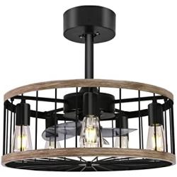 Ohniyou 20 Farmhouse Caged Ceiling Fan with Lights Remote Control Small Rustic Retro Ceiling Fan for Kitchen Living Room Bedroom Vintage Reversible(8&16 Downrod)