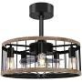 Ohniyou 20 Farmhouse Caged Ceiling Fan with Lights Remote Control Small Rustic Retro Ceiling Fan for Kitchen Living Room Bedroom Vintage Reversible(8&16 Downrod)