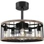Ohniyou 20 Farmhouse Caged Ceiling Fan with Lights Remote Control Small Rustic Retro Ceiling Fan for Kitchen Living Room Bedroom Vintage Reversible(8&16 Downrod)