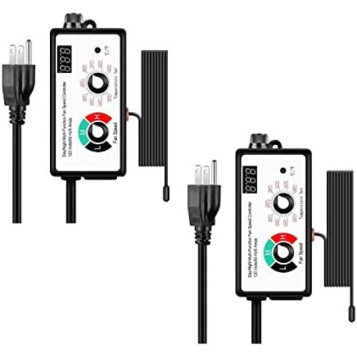 iPower Variable Vent Duct Inline Blower Fan Speed Adjuster with Temperature Controller for HVAC Ventilation System, Upgrade, 750W 6A, 2 Pack