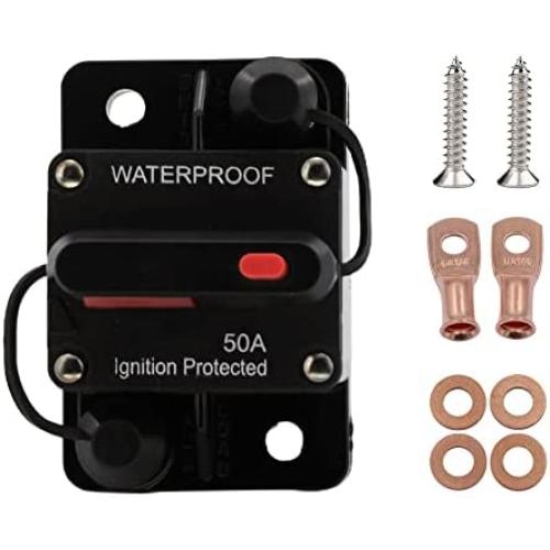KEDAKEJI 50 Amp Waterproof Circuit Breaker with Manual Reset for Car Marine Trolling Motors Boat ATV Manual Power Protect for Audio System Fuse,12V-48VDC