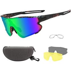 OULAIQI Sports Sunglasses Cycling Sunglasses for Men Women with 1 or 3 Interchangeable Lenses Baseball Glasses