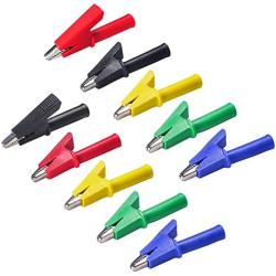 Peakelect 10PCS Heavy Duty Insulated Alligator Clips PVC Crocodile Clamps Nickel Plated Copper Connector 1000V 20A 5 Colors for Laboratory Electrical Testing