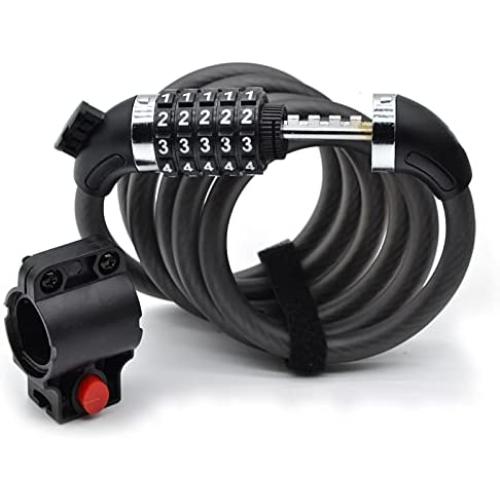 Bike Lock Cable 6 Feet Bike Security Chain Lock with Combination Code Keyless Anti Theft Resettable Password 5 Digit Hardness Mounting Bracket Steel Lock for Bike Bicycle Motorcycle Door Gate Outdoor