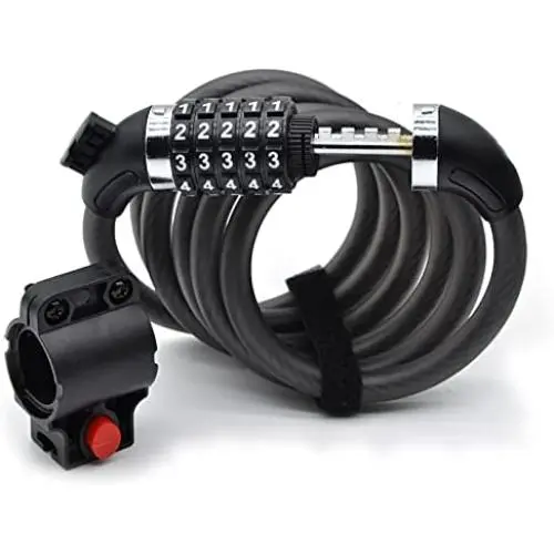 Bike Lock Cable 6 Feet Bike Security Chain Lock with Combination Code Keyless Anti Theft Resettable Password 5 Digit Hardness Mounting Bracket Steel Lock for Bike Bicycle Motorcycle Door Gate Outdoor