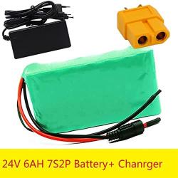 Wnicek 24V 6Ah E-Bike Lithium Battery 7S 2P 6000mAh Lithium-ion Battery Pack Suitable for 200W 250W 350W 500W Motor with Charger for Electric Scooter Electric Go-Kart Power Tools