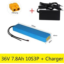 Jieoto 36V 7800mAh E-Bike Lithium-ion Battery 7.8AH 10S 3P Li-ion Electric Scooter Battery Pack Waterproof PVC Battery with Charger and BMS for 350W 250W 200W Motor