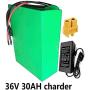 Jieoto 36V 30Ah Electric Bicycle Lithium Battery, E-Bike Lithium Battery Pack with BMS and Charger, for 350W 500W 800W Electric Bicycle/Scooter Motor