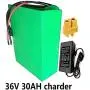 Jieoto 36V 30Ah Electric Bicycle Lithium Battery, E-Bike Lithium Battery Pack with BMS and Charger, for 350W 500W 800W Electric Bicycle/Scooter Motor