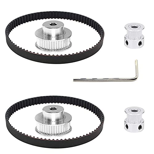 MMOBIEL 2X 2GT Synchronous Timing Belt 200 x 6mm / 7.8 x 0.23inch and Pulley Wheel 20-36 Teeth 5mm Bore Aluminum Timing Pulley Complete Set Incl. 4X M4 Screws and Wrench