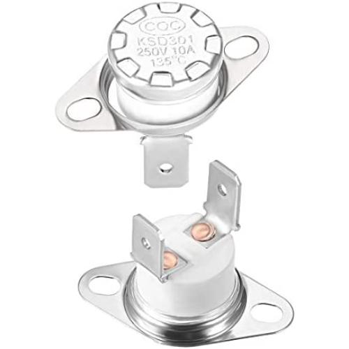 uxcell KSD301 Thermostat 135°C/275°F 10A Normally Closed N.C Adjust Snap Disc Temperature Switch for Microwave,Oven,Coffee Maker 2pcs