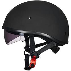 ILM Motorcycle Half Helmet with Sunshield Quick Release Strap Half Face Fit for Cruiser Scooter Harley DOT Approved 883V (Matte Black, Small)