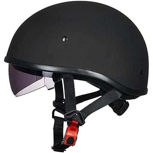 ILM Motorcycle Half Helmet with Sunshield Quick Release Strap Half Face Fit for Cruiser Scooter Harley DOT Approved 883V (Matte Black, Small)