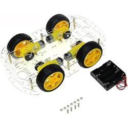 Guhowre DIY Robot Car Chassis Kit for Drive Controller Board Stepper Motor Speed Encoder, 4 Wheel and Battery Box