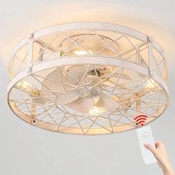 Retro Small Ceiling Fan With Light Remote Control, Coming With E26 Warm Color Bulb(changeable), Low Profile Ceiling Fan With Light, Ceiling Fans With Lights Flush Mount, Caged Ceiling Fan With Light