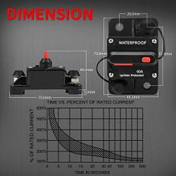 DaierTek 60 Amp Circuit Breaker 12V - 48V, DC 12 Volt Marine Circuit Breaker 60A Manual Reset Inline Fuse Waterproof Circuit Breaker for Boat Yacht Auto Car Truck