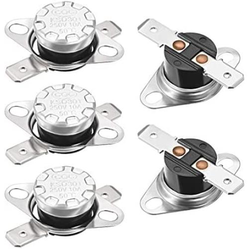 uxcell KSD301 Thermostat 50°C/122°F 10A Normally Closed N.C Adjust Snap Disc Temperature Switch for Microwave,Oven,Coffee Maker 5pcs