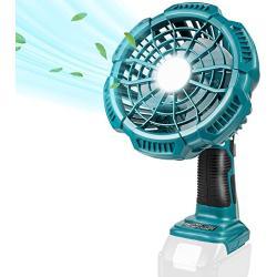 Portable Table Fan, Makita 18V Battery Operated Fan with LED Light, Quiet Small Personal Fan 3 Speed Strong Airflow, Adjustable Tilt Remote Control Rechargeable Fan for Tent, Bedroom, Office, Jobsite