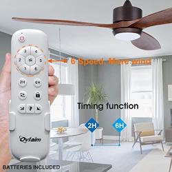 Ovlaim 52 Inch Walnut Wood DC Motor Ceiling Fan with Light, Dimmable LED Lighting & Large Propeller 6 Speed Quiet Ceiling Fan with Remote Control 3 Blades for Outdoor Patio, Brown