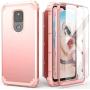 IDweel Moto G Play 2021 Case with Tempered Glass Screen Protector,3 in 1 Shockproof Slim Hybrid Heavy Duty Protection Hard PC Cover Soft Silicone Rugged Bumper Full Body Case (Rose Gold)