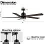 WINGBO 54 Inch DC Ceiling Fan with Lights and Remote Control, 5 Reversible Carved Wood Blades, 6-Speed Noiseless DC Motor, Modern Ceiling Fan in Matte Black Finish with Walnut Blades, ETL Listed