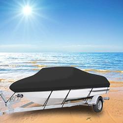 14-16ft Oxford Fabric Trailerable 210D Boat Cover, Heavy Duty Waterproof UV Resistant Marine Grade Oxford Fabric fits V-Hull,TRI-Hull,Trailer,Pro-Style,Fishing Ski,Runabout,Bass Boat with Strap Black