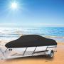 14-16ft Oxford Fabric Trailerable 210D Boat Cover, Heavy Duty Waterproof UV Resistant Marine Grade Oxford Fabric fits V-Hull,TRI-Hull,Trailer,Pro-Style,Fishing Ski,Runabout,Bass Boat with Strap Black