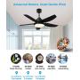 KAPOEFAN 46 Black Ceiling Fan with Lights and Remote, Flush Mount Ceiling Fan with Lights, Modern Ceiling Fan with Noiseless Reversible DC Motor - Adjustable Color Temperature - 6 Speeds -Timing Function for Indoor and Outdoor