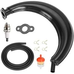 FVRITO 40mm Exhaust Muffler Pipe Silencer Gasket Fuel Line Filter and Spark Plug for 2 Stroke 49cc 60cc 66cc 80cc Engine Gas Motorized Bicycle Motor Bike Black